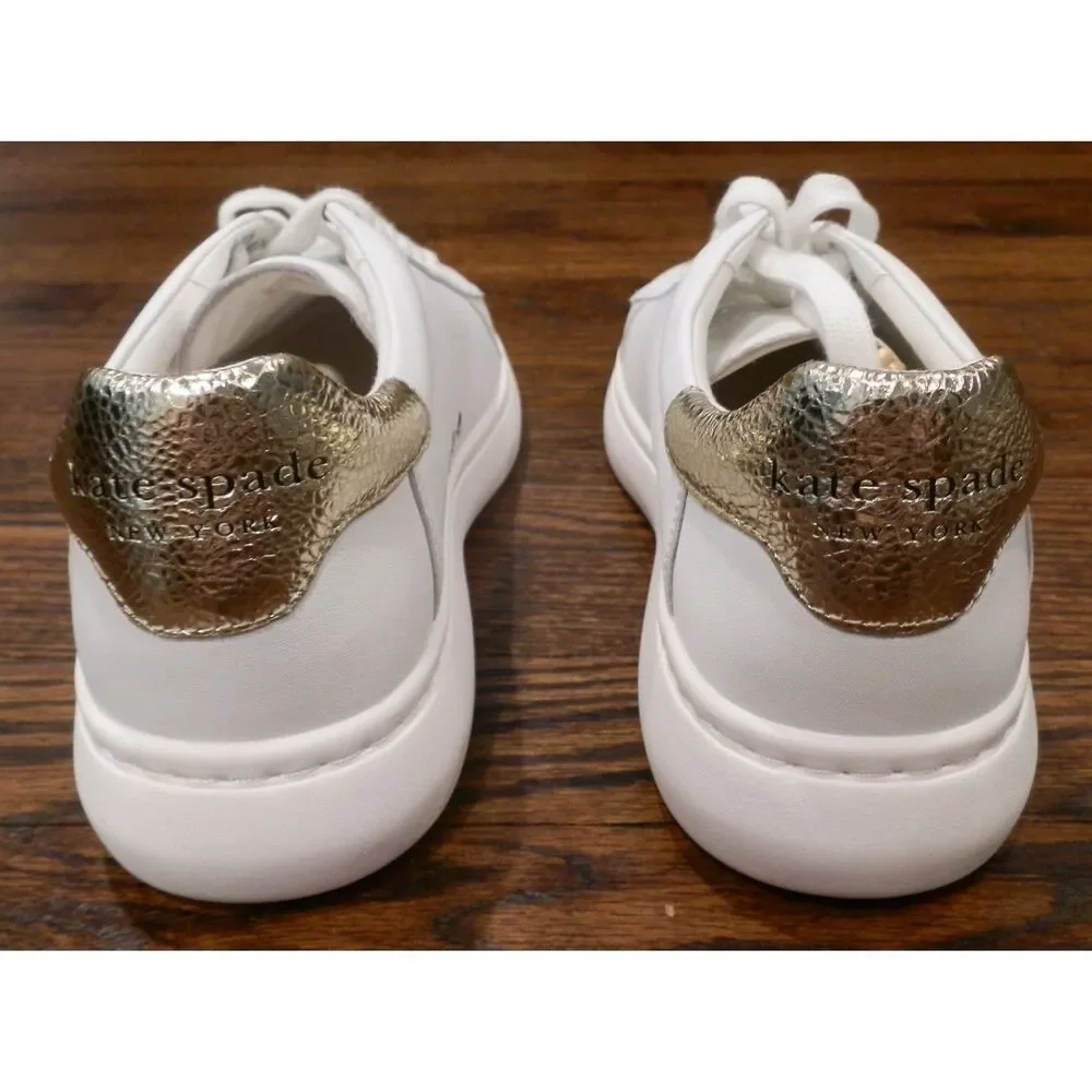 Kate Spade White Gold Lift Sneakers Shoes Women's Size 9B New